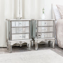 Silver Mirrored Double Wardrobe, Chest of Drawers, Dressing Table Set &amp; 3 Drawer Bedside Tables - Tiffany Range
