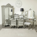 Silver Mirrored Double Wardrobe, Chest of Drawers, Dressing Table Set & 3 Drawer Bedside Tables - Tiffany Range
