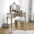 Silver Mirrored Double Wardrobe, Chest of Drawers, Large Dressing Table Set &amp; Bedside Tables - Tiffany Range