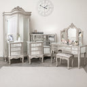 Silver Mirrored Double Wardrobe, Chest of Drawers, Large Dressing Table Set & 3 Drawer Bedside Tables - Tiffany Range