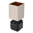 Small Black Marble Stepped Square Table Lamp with Linen Shade