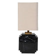 Small Black Marble Stepped Square Table Lamp with Linen Shade