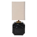 Small Black Marble Stepped Square Table Lamp with Linen Shade