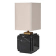 Small Black Marble Stepped Square Table Lamp with Linen Shade