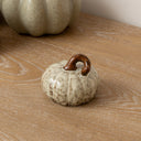 Small Cream &amp; Brown Glazed Pumpkin Ornament - 8.5cm