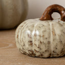 Small Cream &amp; Brown Glazed Pumpkin Ornament - 8.5cm