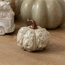 Small Cream &amp; Brown Glazed Wonky Pumpkin Ornament - 9cm