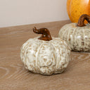 Small Cream &amp; Brown Glazed Wonky Pumpkin Ornament - 9cm