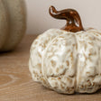 Small Cream &amp; Brown Glazed Wonky Pumpkin Ornament - 9cm