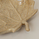 Small Cream Glazed Leaf Trinket Tray Plate - 15cm