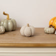 Small Grey Fabric Herringbone Pumpkin Ornament - 11cm x 9cm
