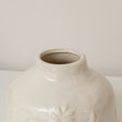 Small Off White Ceramic Wildflower &amp; Leaf Detailed Vase - 9.5cm