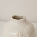 Small Off White Ceramic Wildflower &amp; Leaf Detailed Vase - 9.5cm