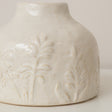 Small Off White Ceramic Wildflower &amp; Leaf Detailed Vase - 9.5cm