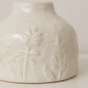 Small Off White Ceramic Wildflower &amp; Leaf Detailed Vase - 9.5cm
