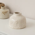Small Off White Ceramic Wildflower &amp; Leaf Detailed Vase - 9.5cm