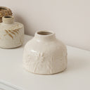 Small Off White Ceramic Wildflower &amp; Leaf Detailed Vase - 9.5cm