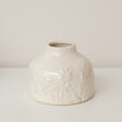 Small Off White Ceramic Wildflower &amp; Leaf Detailed Vase - 9.5cm