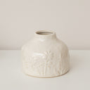 Small Off White Ceramic Wildflower &amp; Leaf Detailed Vase - 9.5cm