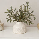 Small Off White Ceramic Wildflower & Leaf Detailed Vase - 9.5cm