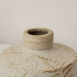 Small Round Cream Speckled Ceramic Vase With An Embossed Fern Leaf Pattern - 12.5cm x 9.5cm