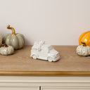 Small White Glazed Ceramic Pumpkin Trailer Ornament - 15.5cm x 8cm
