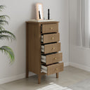 Tall 5 Drawer Bedside Table - Hales Pale Wood Range