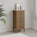 Tall 5 Drawer Bedside Table - Hales Pale Wood Range