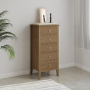Tall 5 Drawer Bedside Table - Hales Pale Wood Range