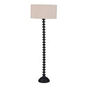 Tall Black Ridged Floor Lamp with Beige Cotton Shade