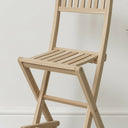 Tall Natural Wooden Slatted Bar Stool With Foot Rest