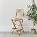 Tall Natural Wooden Slatted Bar Stool With Foot Rest