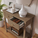 Taupe 2 Drawer Console / Dressing Table - Hales Pale Wood Range