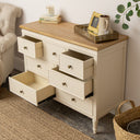 Taupe &amp; Wooden 7 Drawer Chest of Drawers - Claudia Range