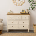 Taupe &amp; Wooden 7 Drawer Chest of Drawers - Claudia Range