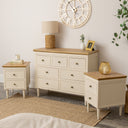 Taupe &amp; Wooden 7 Drawer Chest of Drawers &amp; Pair of Two Drawer Bedside...