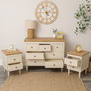 Taupe &amp; Wooden 7 Drawer Chest of Drawers &amp; Pair of Two Drawer Bedside...