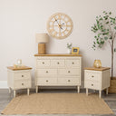 Taupe & Wooden 7 Drawer Chest of Drawers & Pair of Two Drawer Bedside Tables - Claudia Range