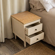 Taupe &amp; Wooden Two Drawer Bedside Table - Claudia Range