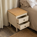 Taupe &amp; Wooden Two Drawer Bedside Table - Claudia Range