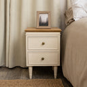 Taupe &amp; Wooden Two Drawer Bedside Table - Claudia Range