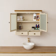 Taupe &amp; Wooden Wall Cabinet with Drawers - Claudia Range