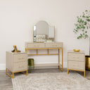 Two Drawer Dressing Table &amp; Pair of Two Drawer Bedside Tables - Liana Taupe Range