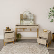 Two Drawer Dressing Table &amp; Pair of Two Drawer Bedside Tables - Liana Taupe Range