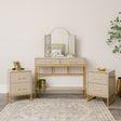 Two Drawer Dressing Table &amp; Pair of Two Drawer Bedside Tables - Liana Taupe Range
