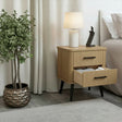 Two Drawer Natural Wooden Textured Bedside Table