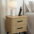 Two Drawer Natural Wooden Textured Bedside Table