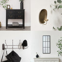 Vintage Hallway Clearance Bundle - Console Table, Matt Black Mirror, Antique Dark Bronze Wall Hooks and Pair of Gold Candle Sconces