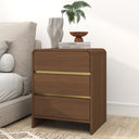 Walnut Brown 3 Drawer Bedside Table - Meridian Walnut Range