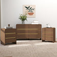 Walnut Brown Chest of Drawers and Pair of 3 Drawer Bedside Tables - Meridian Walnut Brown Range